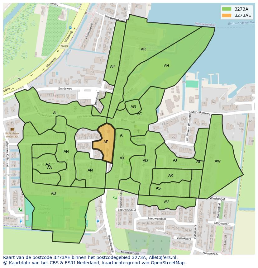 Afbeelding van het postcodegebied 3273 AE op de kaart.