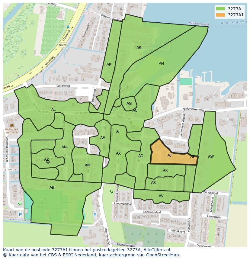 Afbeelding van het postcodegebied 3273 AJ op de kaart.