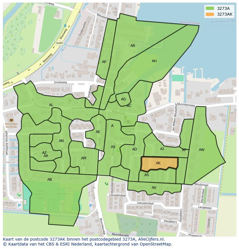 Afbeelding van het postcodegebied 3273 AK op de kaart.