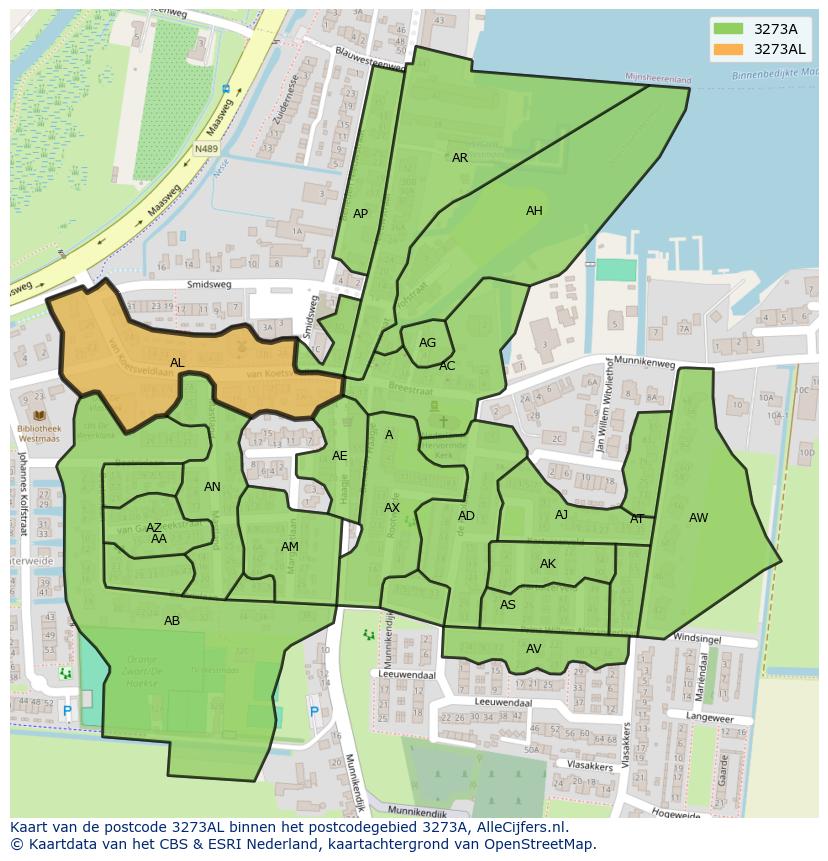 Afbeelding van het postcodegebied 3273 AL op de kaart.