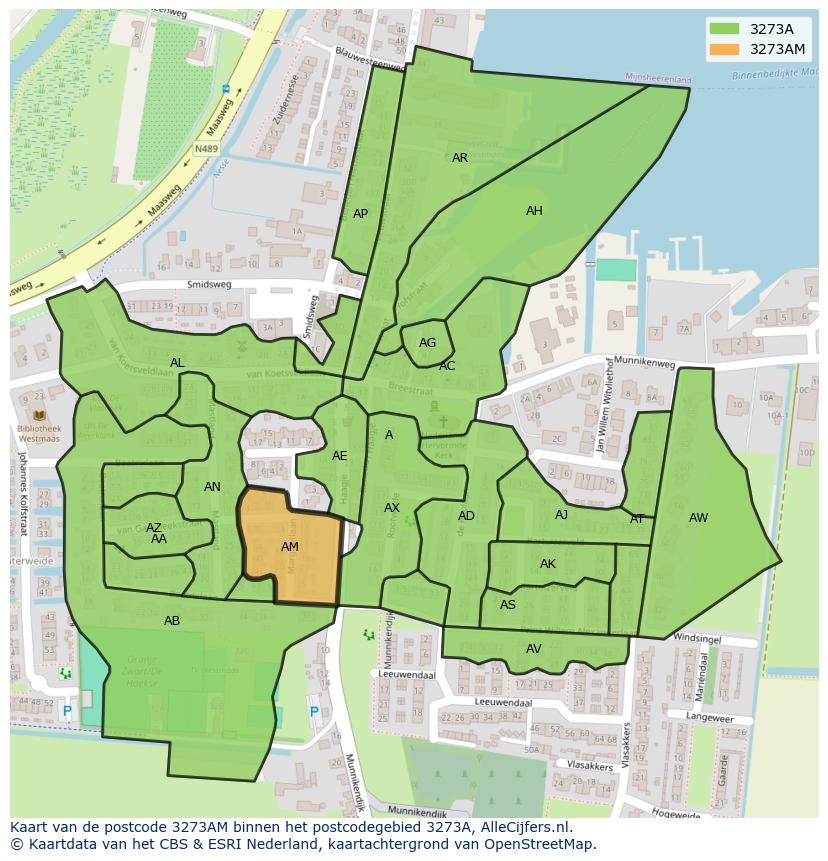 Afbeelding van het postcodegebied 3273 AM op de kaart.