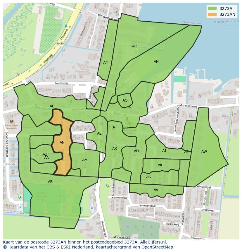 Afbeelding van het postcodegebied 3273 AN op de kaart.