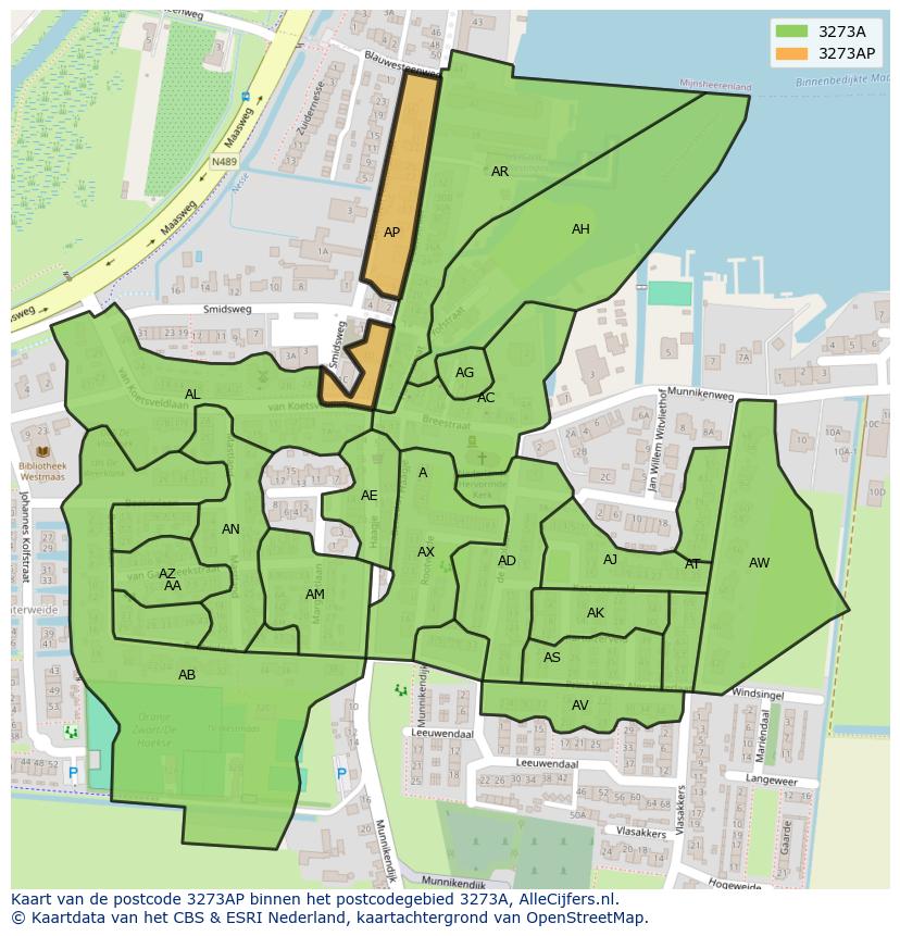 Afbeelding van het postcodegebied 3273 AP op de kaart.