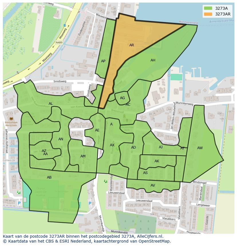 Afbeelding van het postcodegebied 3273 AR op de kaart.