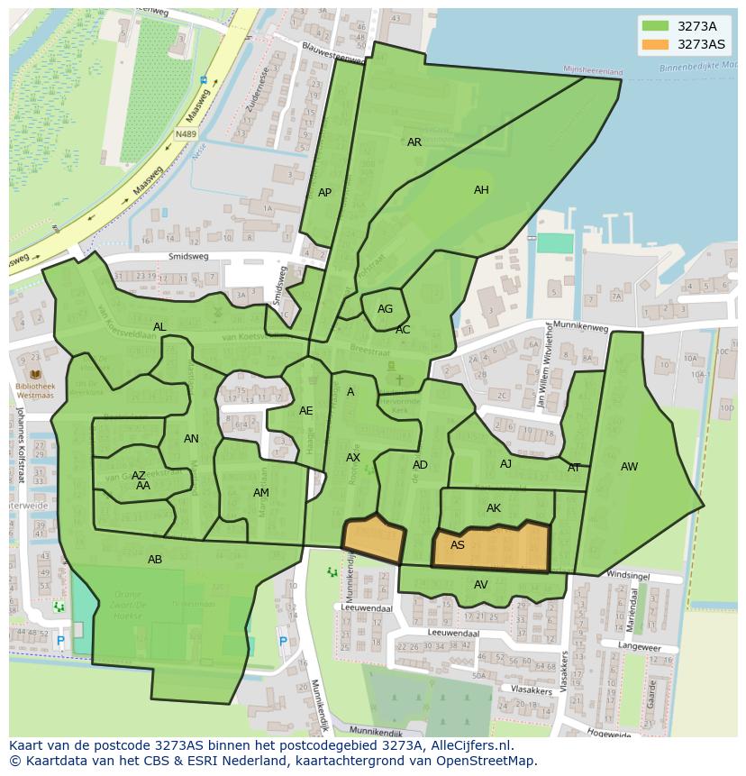 Afbeelding van het postcodegebied 3273 AS op de kaart.