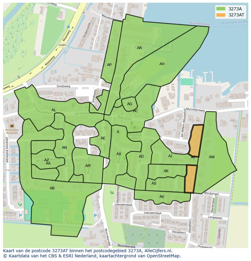 Afbeelding van het postcodegebied 3273 AT op de kaart.