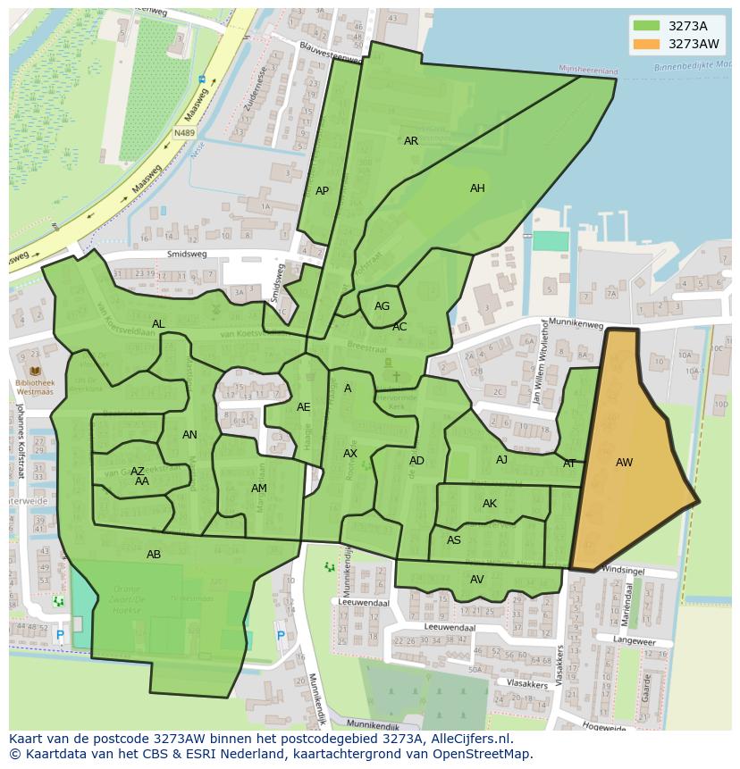 Afbeelding van het postcodegebied 3273 AW op de kaart.