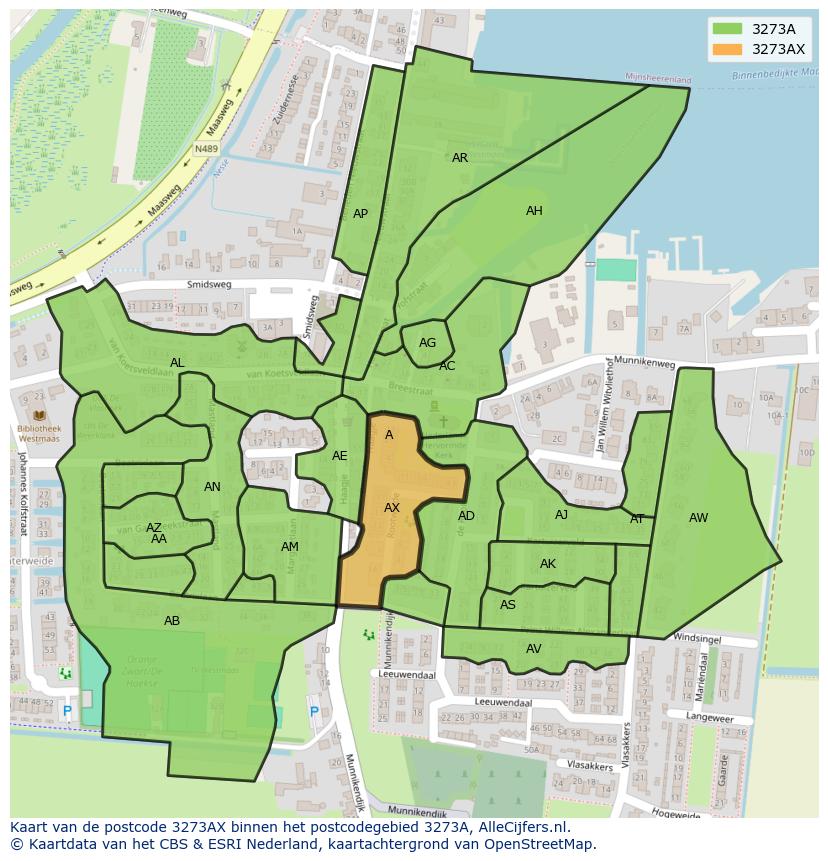 Afbeelding van het postcodegebied 3273 AX op de kaart.