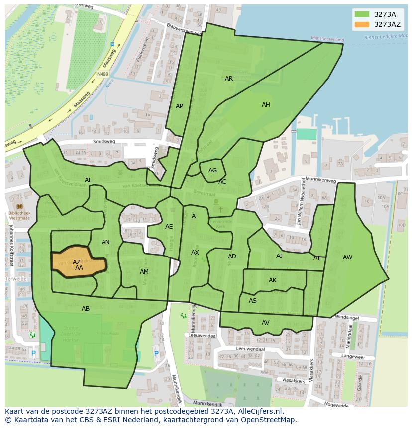 Afbeelding van het postcodegebied 3273 AZ op de kaart.