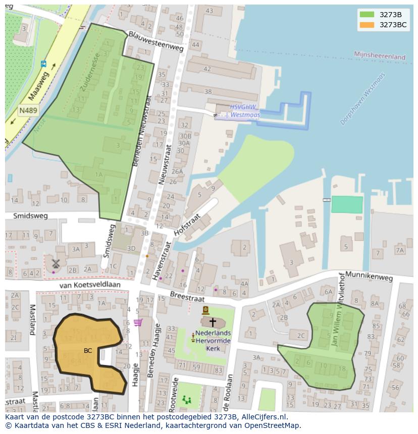 Afbeelding van het postcodegebied 3273 BC op de kaart.