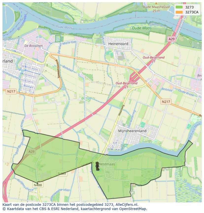 Afbeelding van het postcodegebied 3273 CA op de kaart.