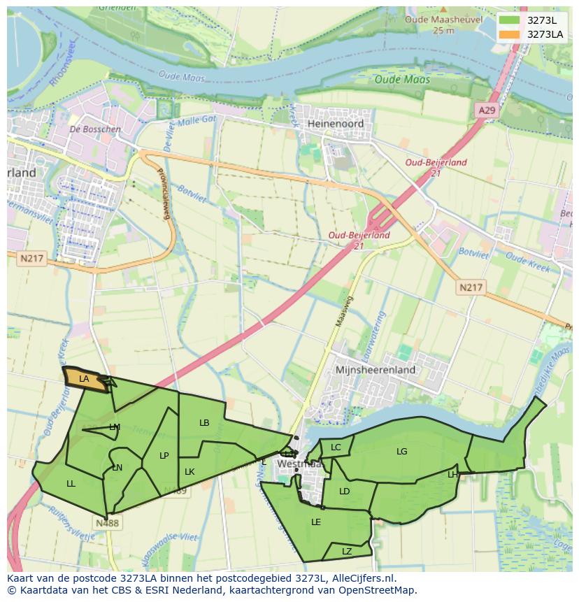 Afbeelding van het postcodegebied 3273 LA op de kaart.