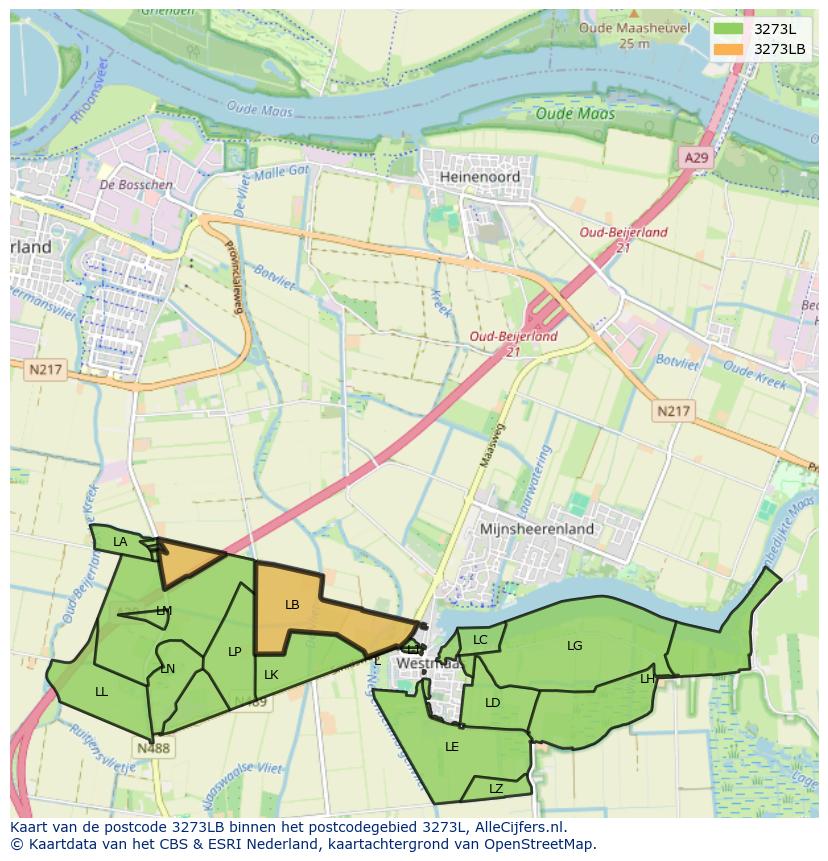 Afbeelding van het postcodegebied 3273 LB op de kaart.