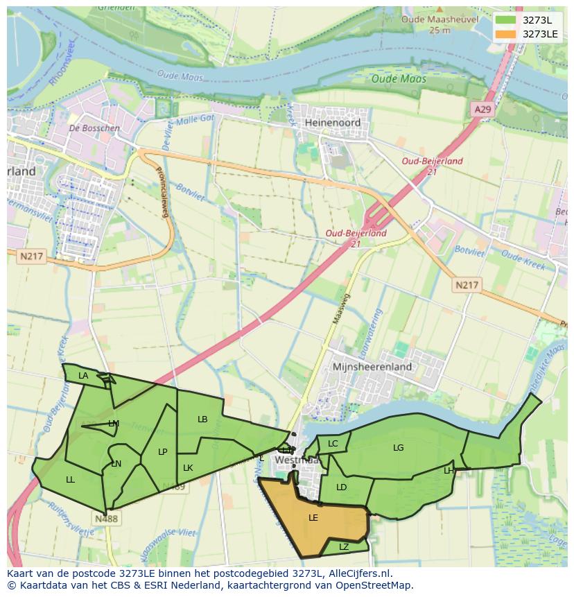 Afbeelding van het postcodegebied 3273 LE op de kaart.