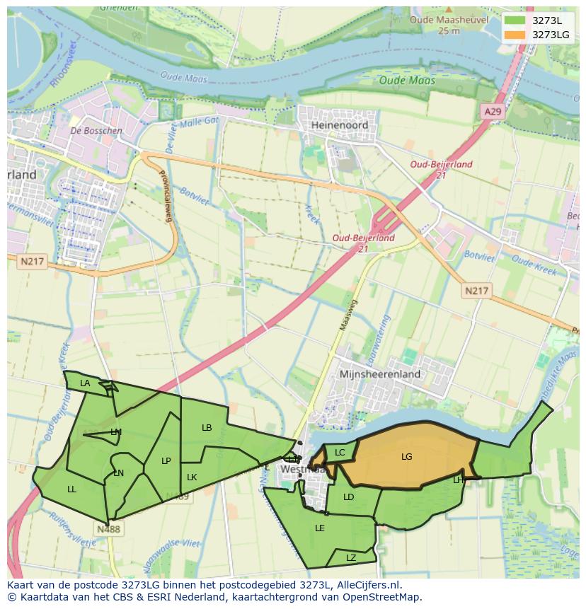 Afbeelding van het postcodegebied 3273 LG op de kaart.
