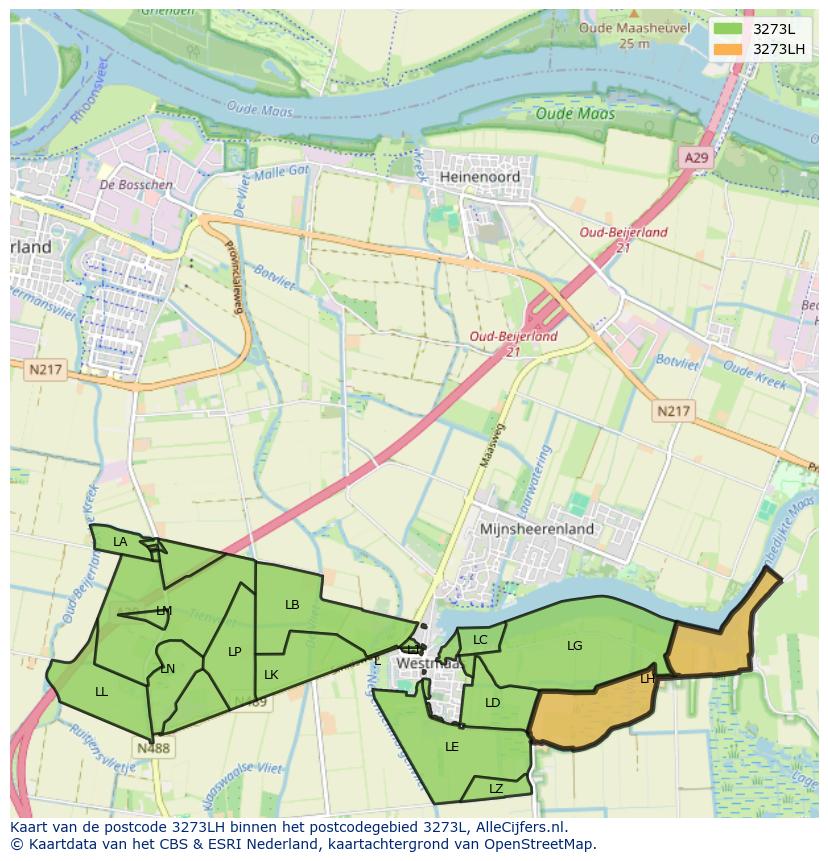 Afbeelding van het postcodegebied 3273 LH op de kaart.