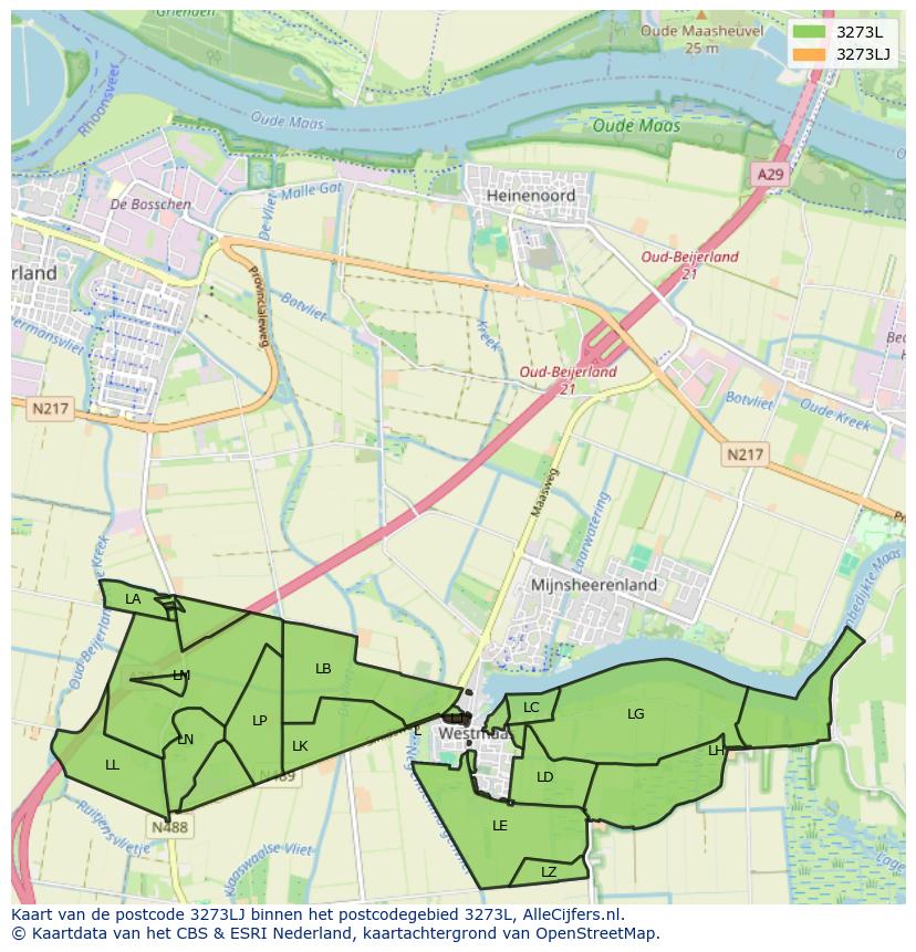 Afbeelding van het postcodegebied 3273 LJ op de kaart.