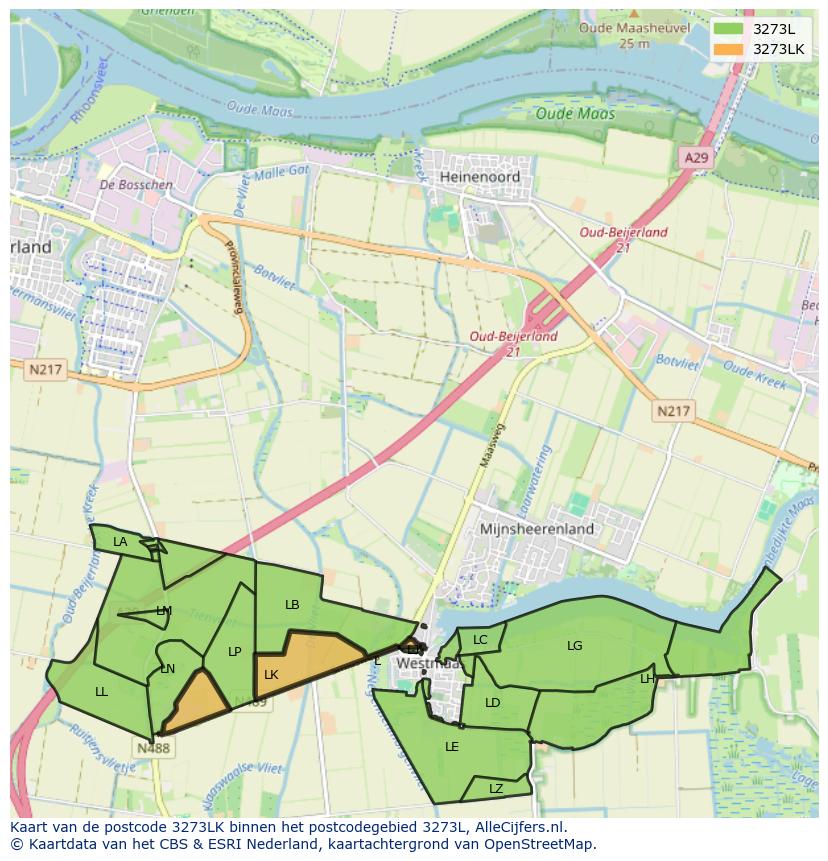 Afbeelding van het postcodegebied 3273 LK op de kaart.