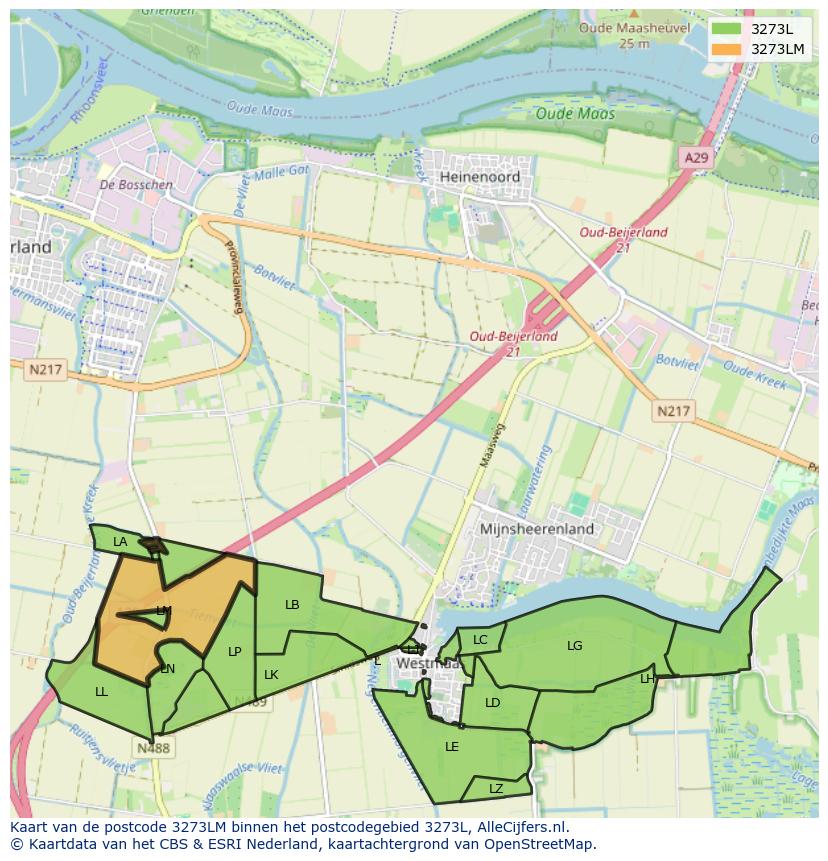 Afbeelding van het postcodegebied 3273 LM op de kaart.