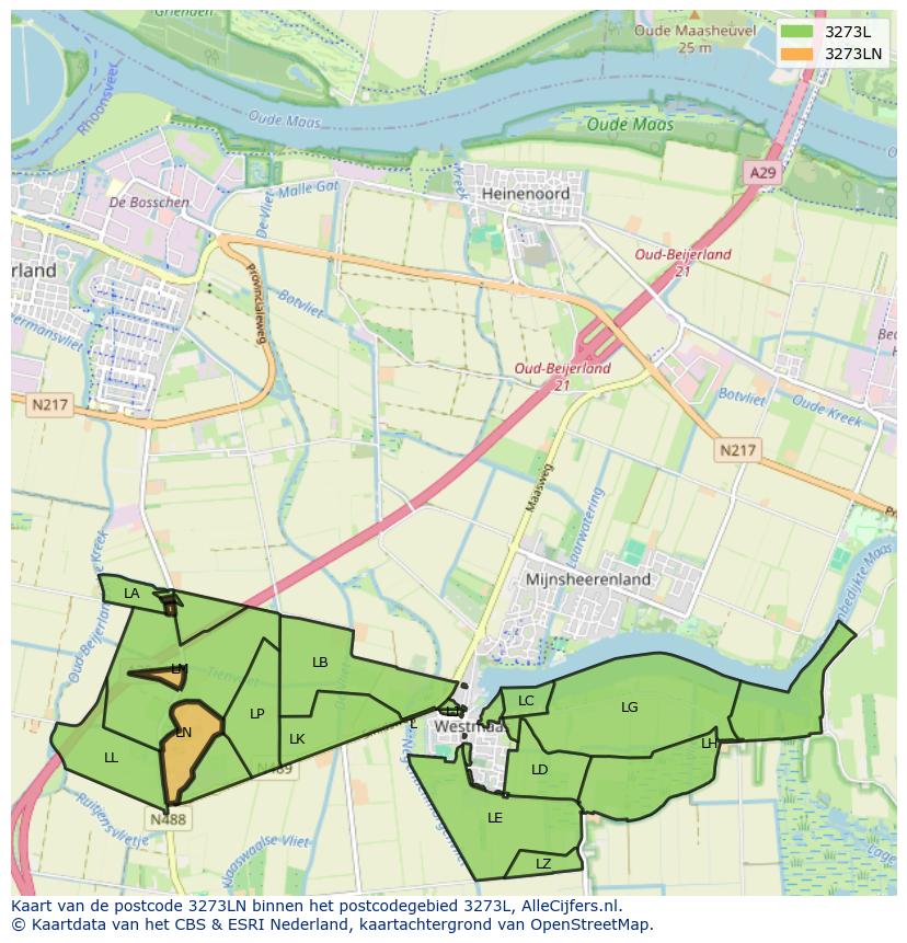 Afbeelding van het postcodegebied 3273 LN op de kaart.