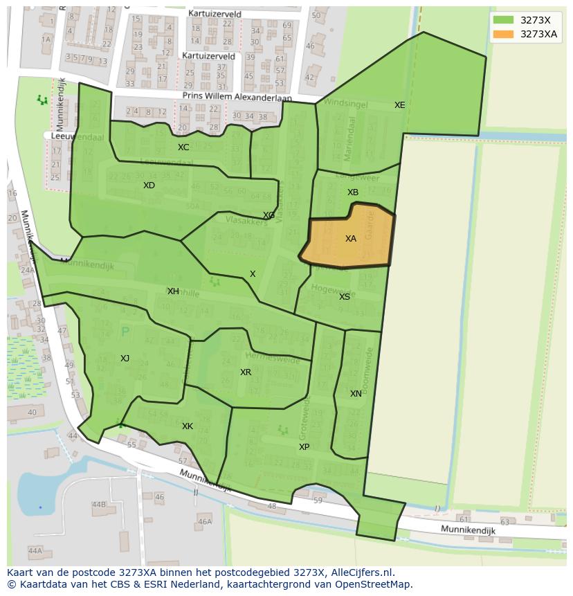 Afbeelding van het postcodegebied 3273 XA op de kaart.