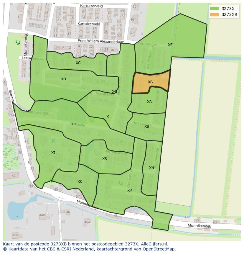 Afbeelding van het postcodegebied 3273 XB op de kaart.