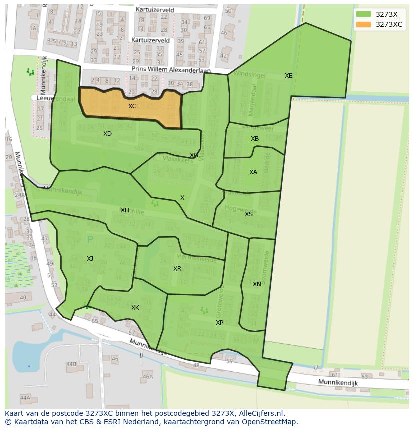 Afbeelding van het postcodegebied 3273 XC op de kaart.