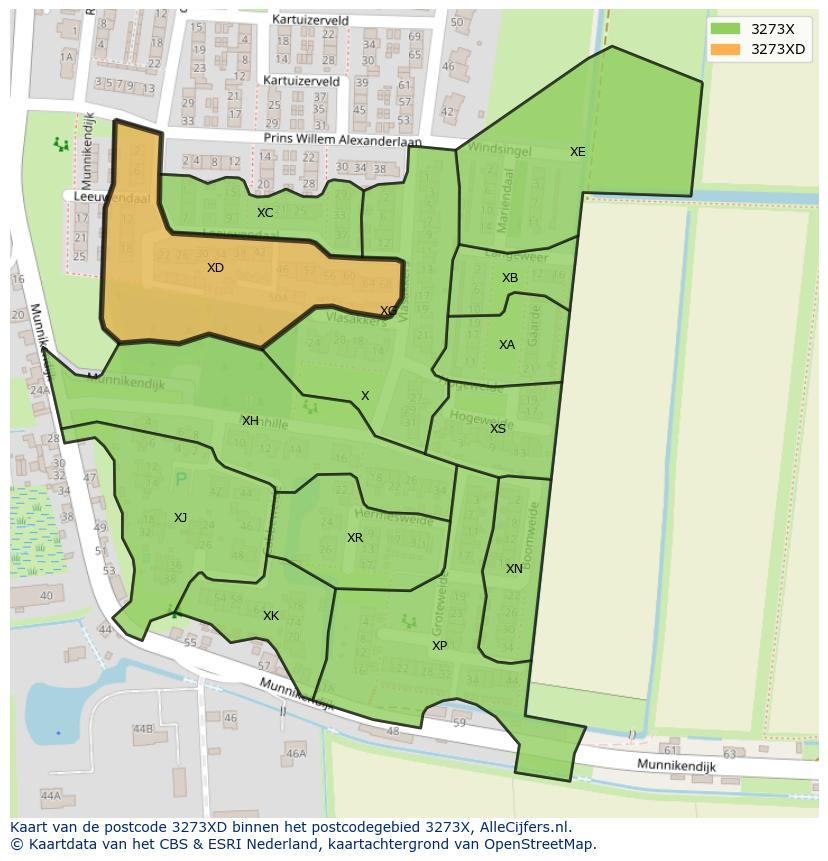 Afbeelding van het postcodegebied 3273 XD op de kaart.