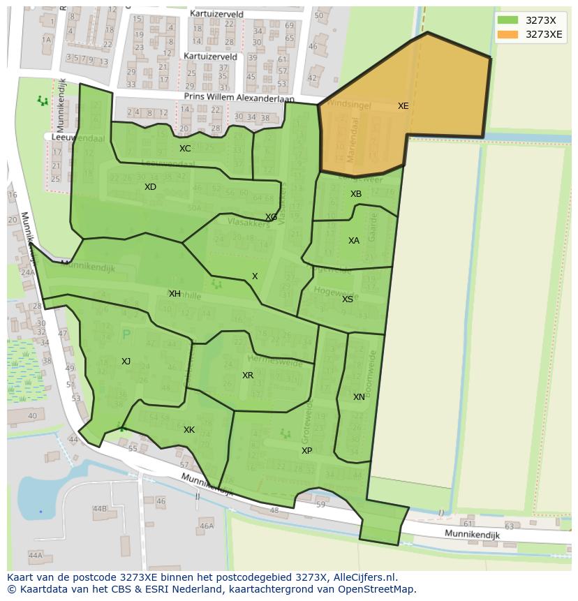 Afbeelding van het postcodegebied 3273 XE op de kaart.
