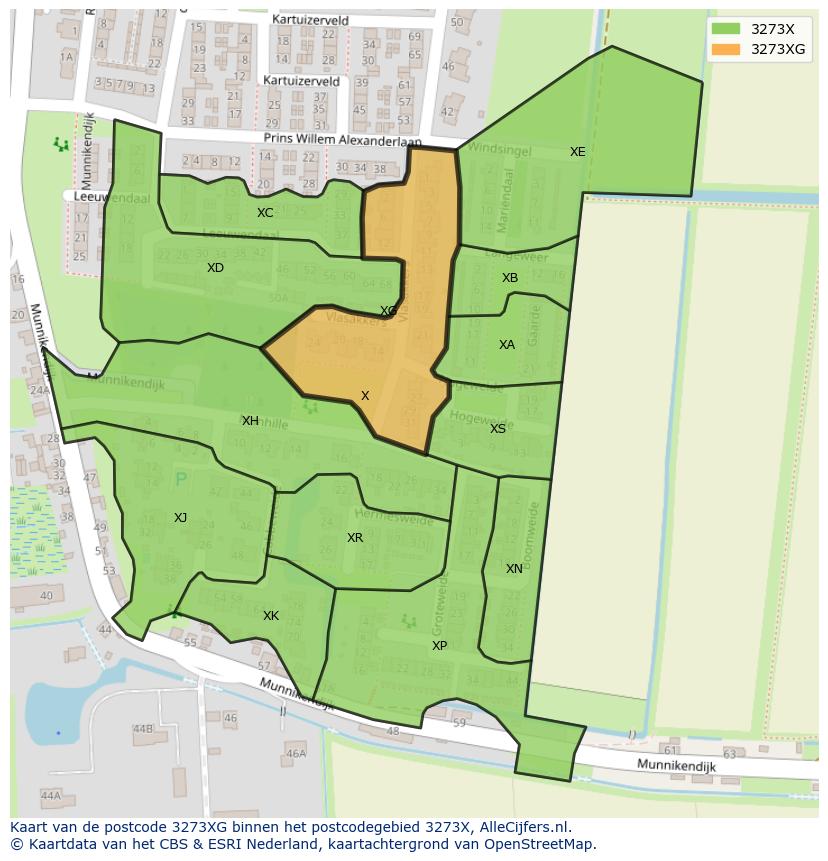 Afbeelding van het postcodegebied 3273 XG op de kaart.