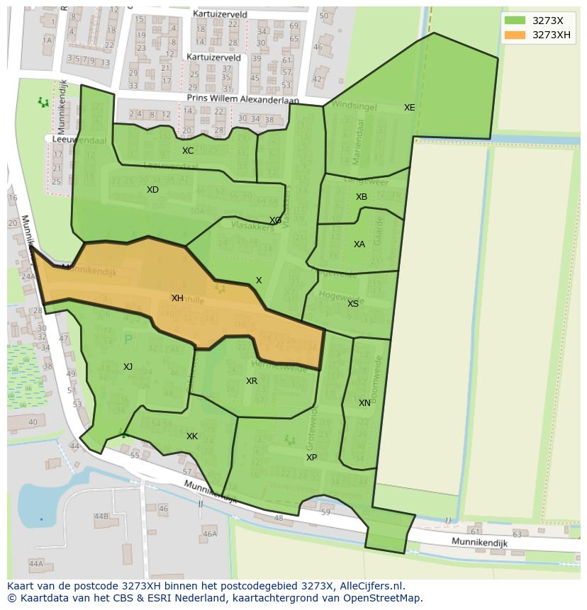Afbeelding van het postcodegebied 3273 XH op de kaart.