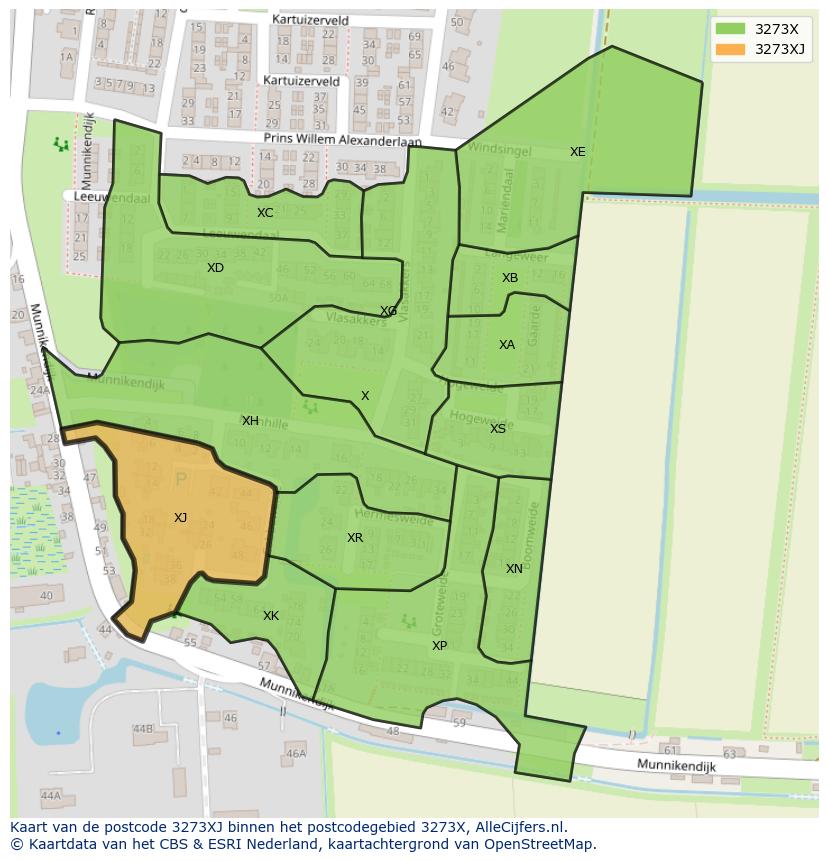Afbeelding van het postcodegebied 3273 XJ op de kaart.