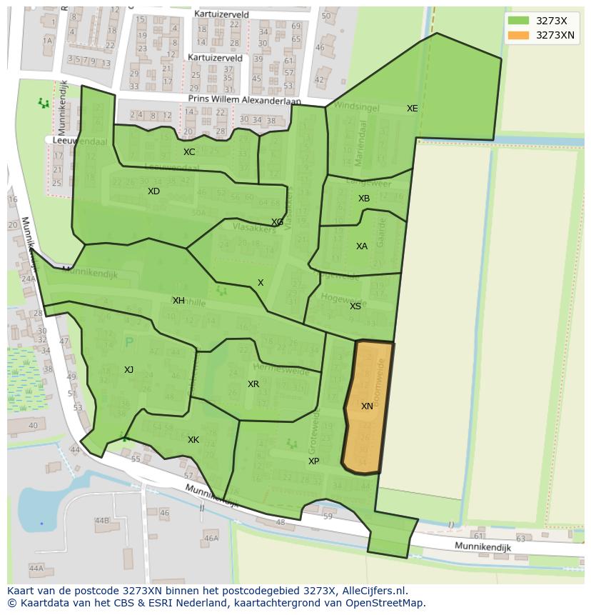 Afbeelding van het postcodegebied 3273 XN op de kaart.