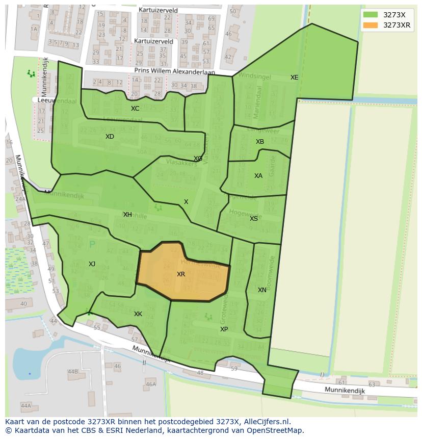 Afbeelding van het postcodegebied 3273 XR op de kaart.