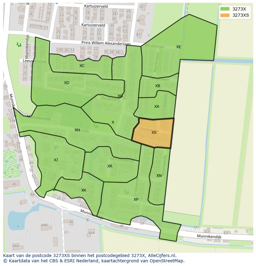Afbeelding van het postcodegebied 3273 XS op de kaart.