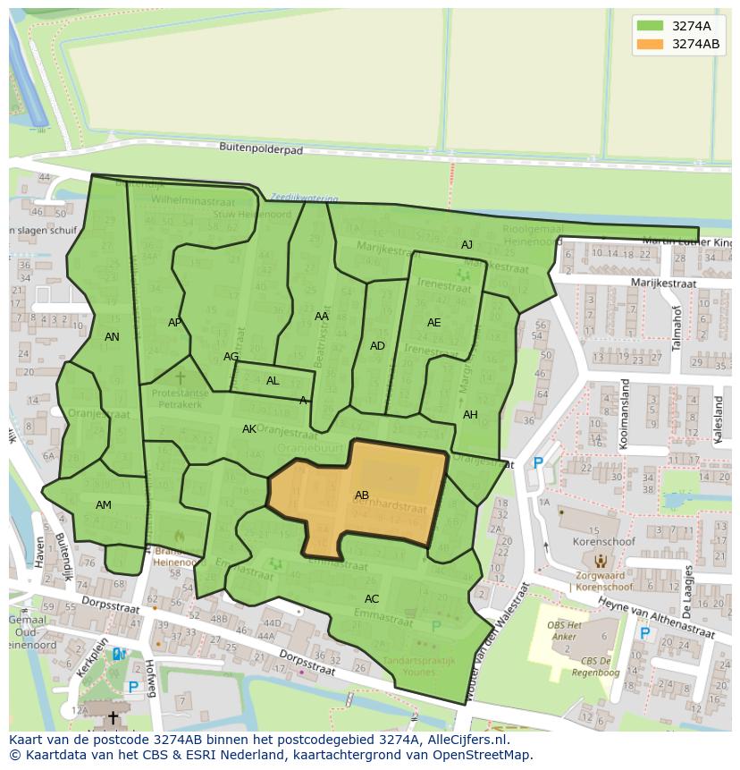 Afbeelding van het postcodegebied 3274 AB op de kaart.