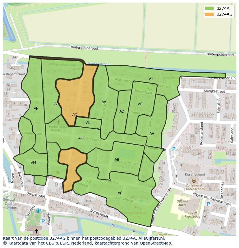 Afbeelding van het postcodegebied 3274 AG op de kaart.