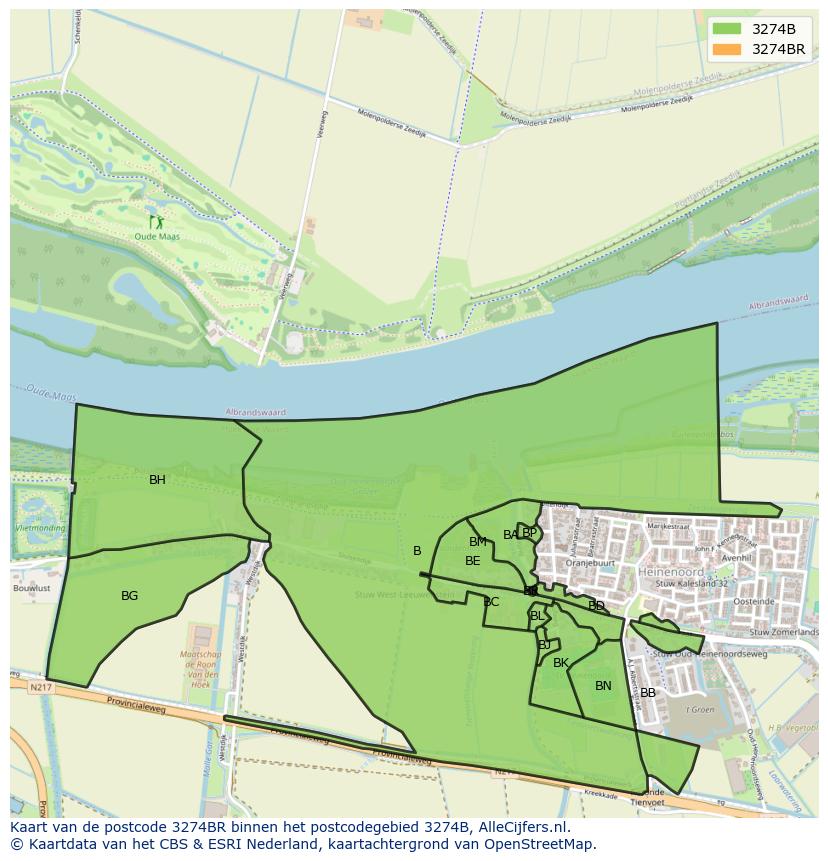 Afbeelding van het postcodegebied 3274 BR op de kaart.
