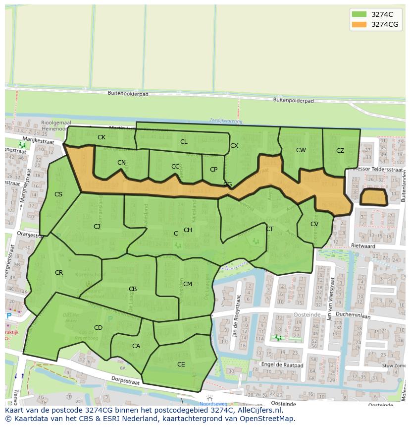 Afbeelding van het postcodegebied 3274 CG op de kaart.