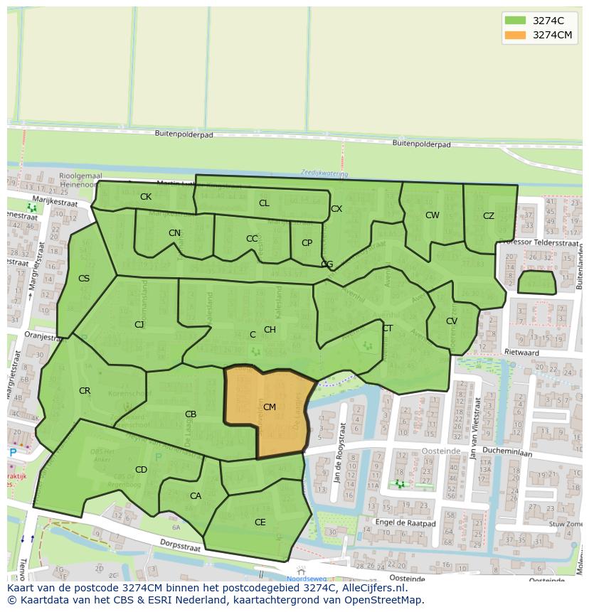 Afbeelding van het postcodegebied 3274 CM op de kaart.
