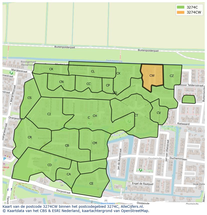 Afbeelding van het postcodegebied 3274 CW op de kaart.