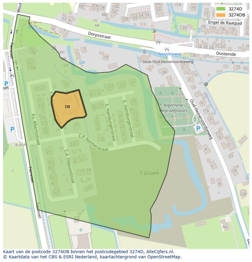 Afbeelding van het postcodegebied 3274 DB op de kaart.