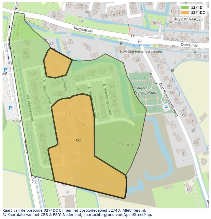 Afbeelding van het postcodegebied 3274 DC op de kaart.