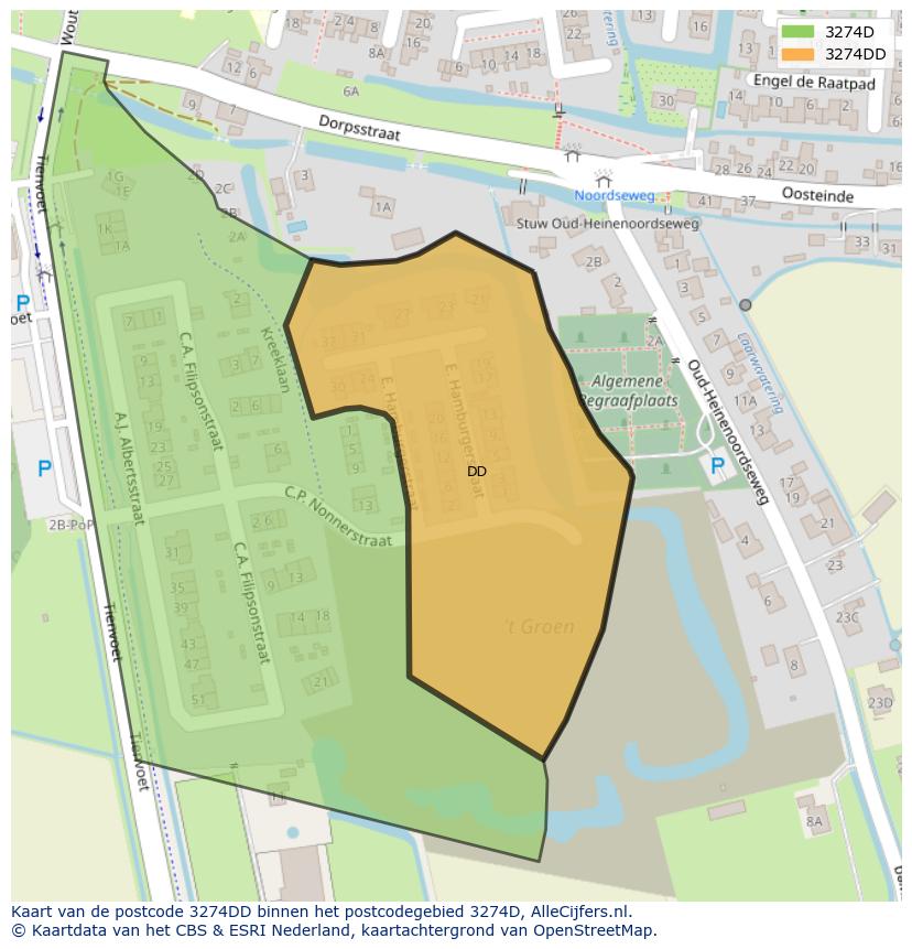 Afbeelding van het postcodegebied 3274 DD op de kaart.