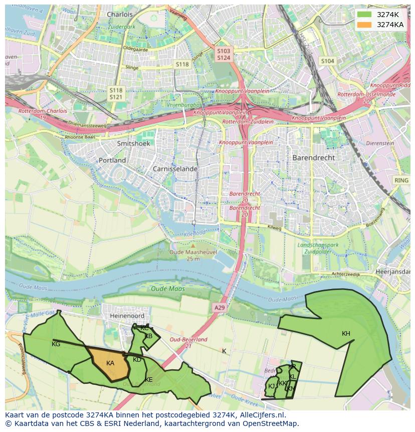 Afbeelding van het postcodegebied 3274 KA op de kaart.