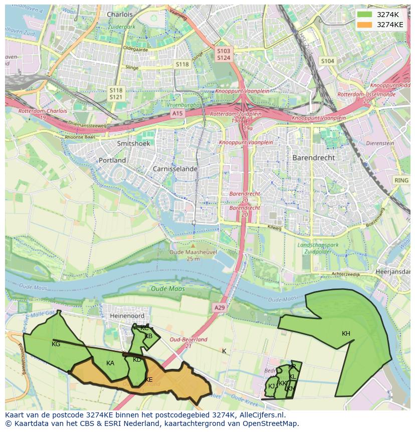 Afbeelding van het postcodegebied 3274 KE op de kaart.
