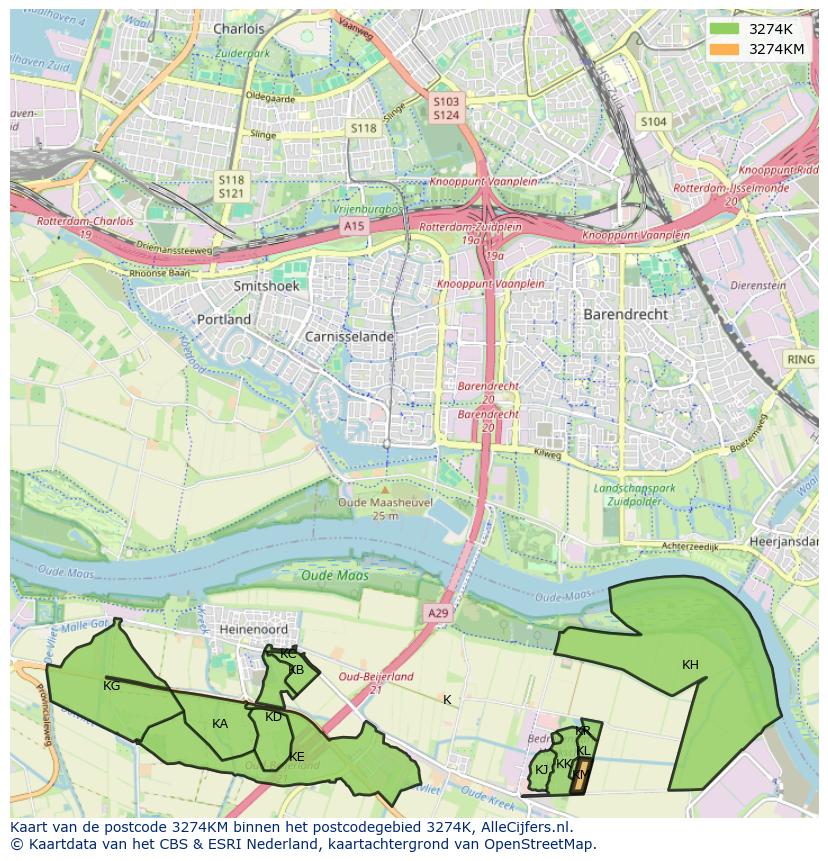 Afbeelding van het postcodegebied 3274 KM op de kaart.