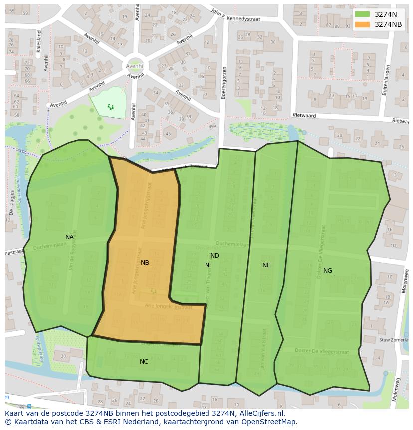 Afbeelding van het postcodegebied 3274 NB op de kaart.
