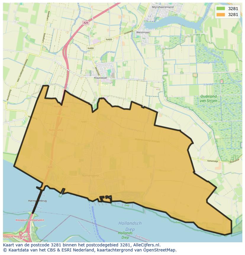 Afbeelding van het postcodegebied 3281 op de kaart.