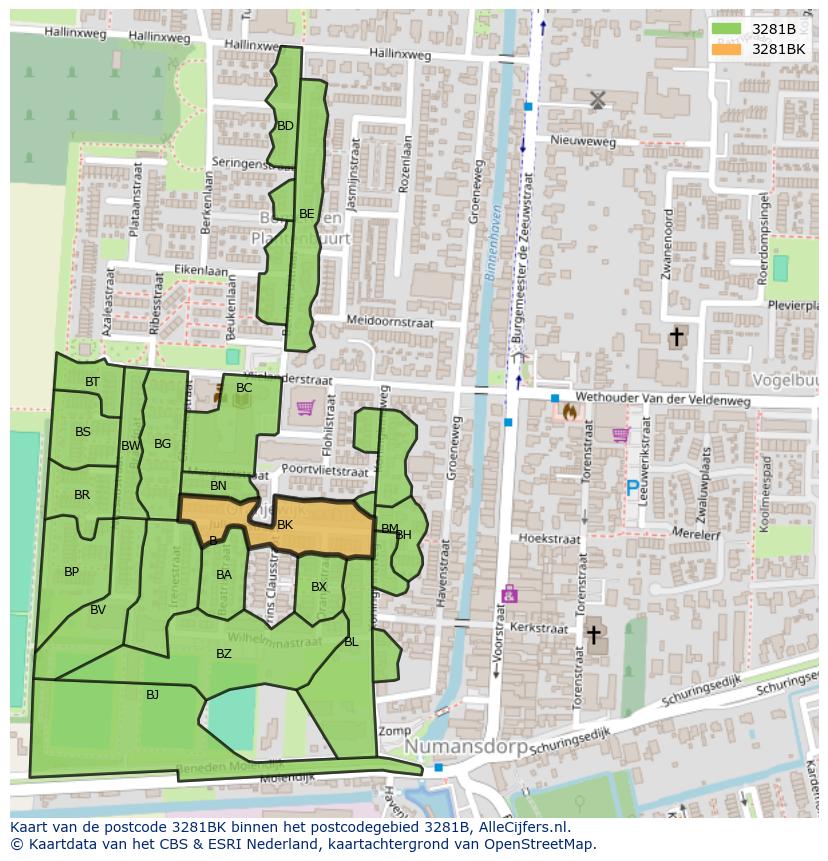 Afbeelding van het postcodegebied 3281 BK op de kaart.